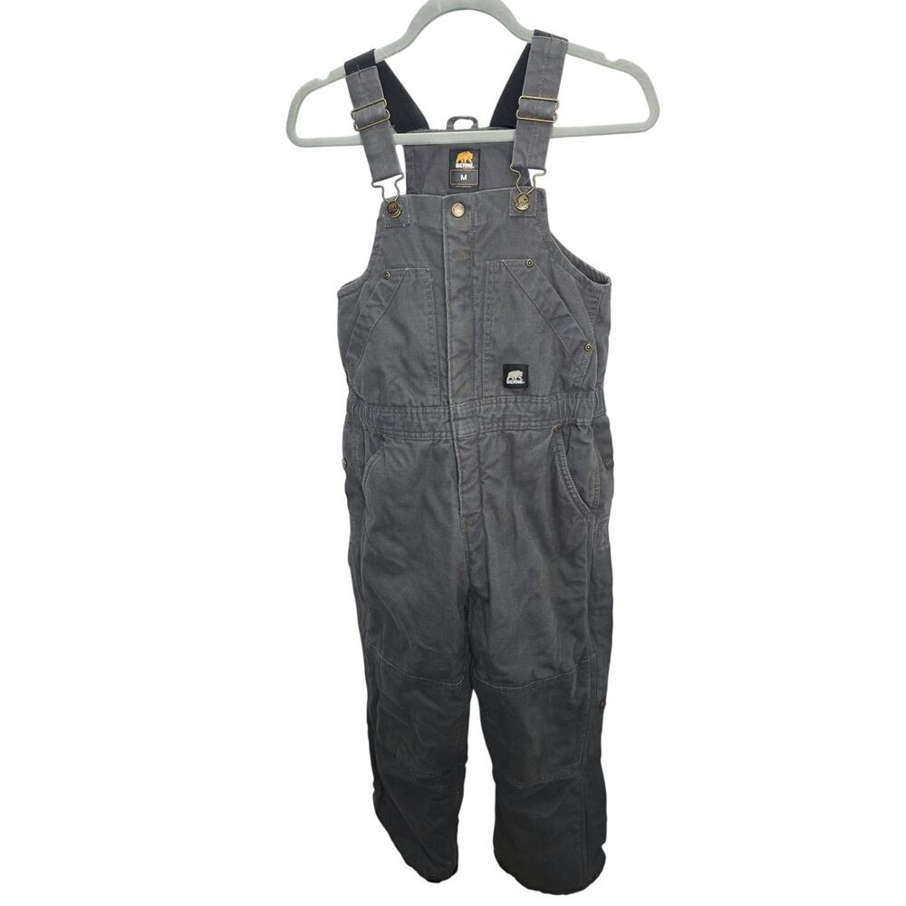 BERNE Youth M 10-12 Gray Bib Overalls Insulated Workwear Duck Cotton Outdoor